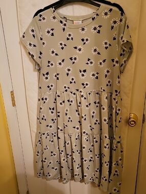 LuLaRoe Sage Green Floral Tiered Dress